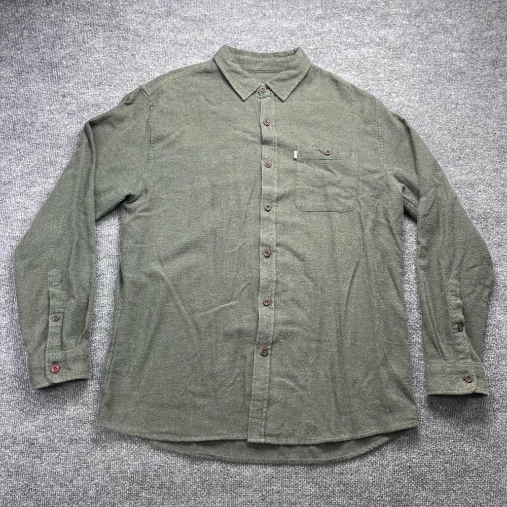 Katin Mens Large Olive Green Heathered Twill Long Sleeve Button Down Shirt